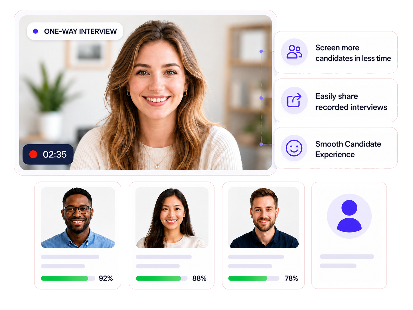 One-way video interview platform showing candidate screening